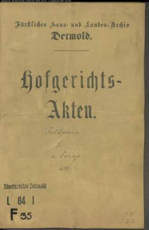 Feldmann, Gerd gegen Anton Gabriel von Donop - Schuldforderung