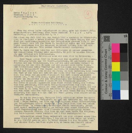 Beglaubigte Eidesstattliche Erklärung von Erwin Englert, Würzburg - Dokumente unmittelbar nach dem 2. Weltkrieg, u.a. Entnazifizierungsverfahren
