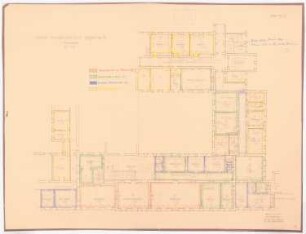 Auswärtiges Amt, Berlin-Mitte Umbau: Teilgrundriss 1.Obergeschoss mit Einzeichnung der Fußböden 1:100