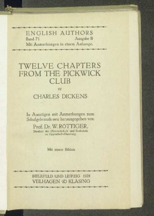 Twelve chapters from the Pickwick Club