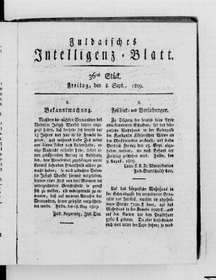 36tes Stück, Ausgabe vom 8. Sept. 1809