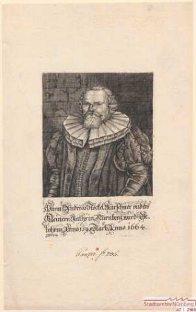 Hans Andreas Stöckel, Kürschner und des Kleinern Rats; geb. 1598; gest. 1664