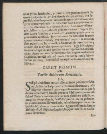 Caput Primum De Variis Auctorum Sententiis.