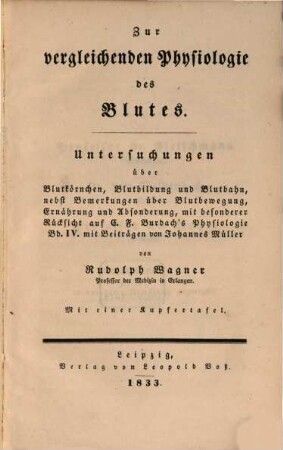 Beiträge zur vergleichenden Physiologie. 1, Zur vergleichenden Physiologie des Blutes