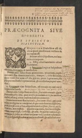 Praecognita Sive Protheoria De Subiecto Dialecticae.