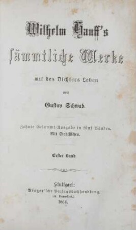 1. Band: Wilhelm Hauff's sämmtliche Werke