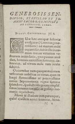 Generosis Sendivoio, Stanislao Et Joanni Jacobo, Comitibus Ab Ostrorog, Cosminetii Dominis
