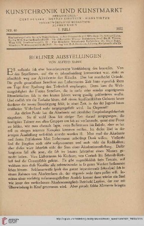 Neue Folge 33 = Jahrgang 57: Berliner Ausstellungen