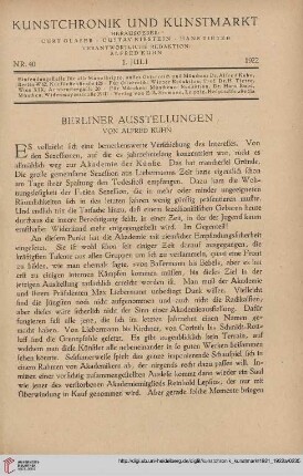 Neue Folge 33 = Jahrgang 57: Berliner Ausstellungen
