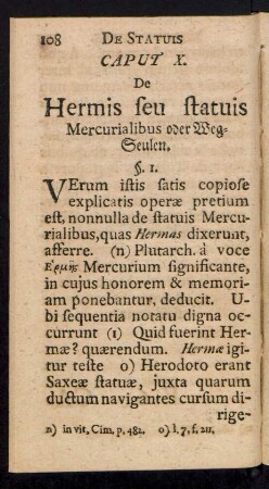 Caput X. De Hermis seu statuis Mercurialibus oder Weg-Seulen.