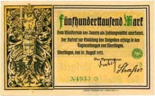 Geldschein / Notgeld, 500.000 Mark, 30.8.1923