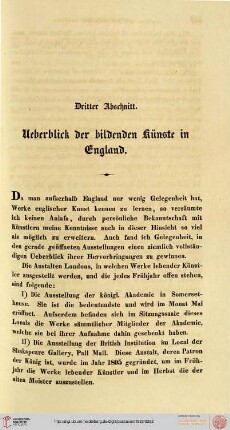 III. Ueberblick der bildenden Künste in England