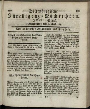 XXXII. Stück. Sonnabends: den 6. Aug. 1791.