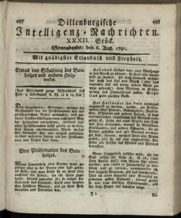 XXXII. Stück. Sonnabends: den 6. Aug. 1791.