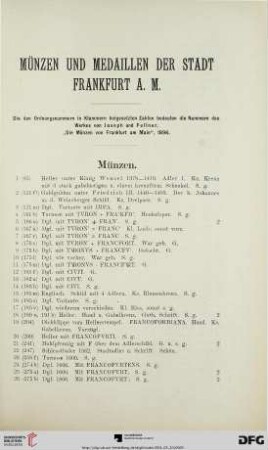 Münzen und Medaillen der Stadt Frankfurt a. M. (Nr. 1-720)