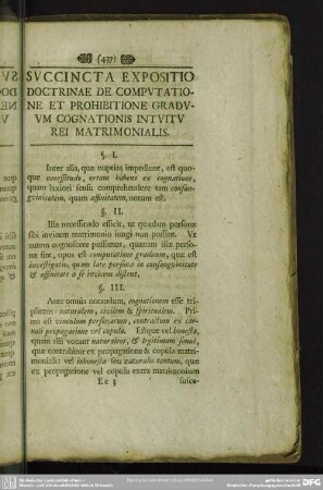 Succincta Expositio Doctrinae De Computatione Et Prohibitione Graduum Cognationis Intuitu Rei Matrimonialis