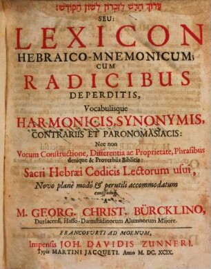 Lexicon Hebraico-mnemonicum : cum radicibus deperditis ...