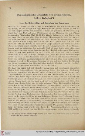 17: Das alamannische Gräberfeld von Grimmelshofen, Ldkrs. Waldshut : Lage des Gräberfeldes und Besiedlung der Gemarkung