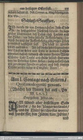 Am I. Sontage nach Ostern, Quasimodogeniti genant (Welcher den Namen hat auß I. Petri. C. 2.1)