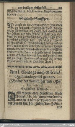 Am I. Sontage nach Ostern, Quasimodogeniti genant (Welcher den Namen hat auß I. Petri. C. 2.1)