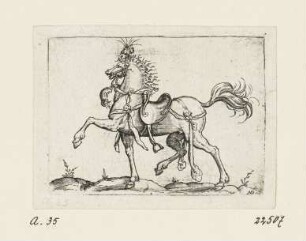 Gesatteltes nach links trabendes Pferd, Blatt 7 der Folge "Pferde"