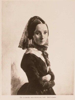 Bildnis Emilie Menzel, der Schwester des Künstlers : Menzel, Adolph von: Bildnis Emilie Menzel, der Schwester des Künstlers. 1847. Wasserfarbe. Reproduktion nach Buchdruck