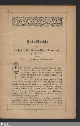 Fest-Bericht zur Geschichte der Freiwilligen Feuerwehr zu Zittau