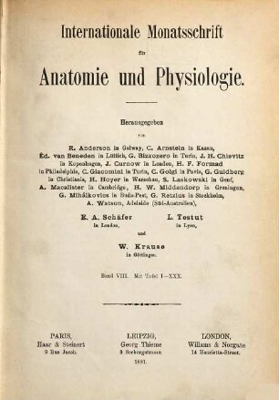Internationale Monatsschrift für Anatomie und Physiologie. 8. 1891