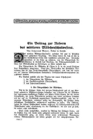 Ein Beitrag zur Reform des mittleren Mädchenschulwesens