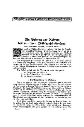 Ein Beitrag zur Reform des mittleren Mädchenschulwesens
