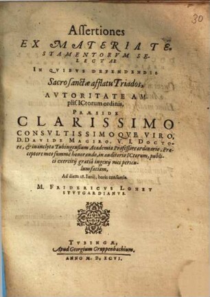 Assertiones ex materia testamentorum selectae