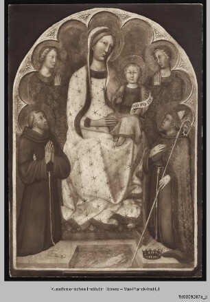 Thronende Madonna mit Kind, zwei Heiligen und zwei Engeln