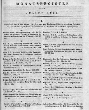 Monatsregister vom Juli 1837
