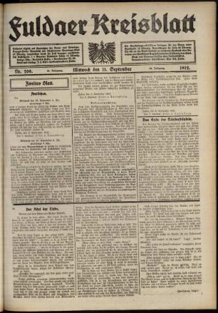 Zweite Ausgabe vom Mittwoch, den 11. September 1912.