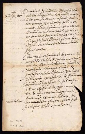 Einladung zur Leichenrede für Dr. Andreas Osiander [1617, entnommen aus aus UAT 44/93].
