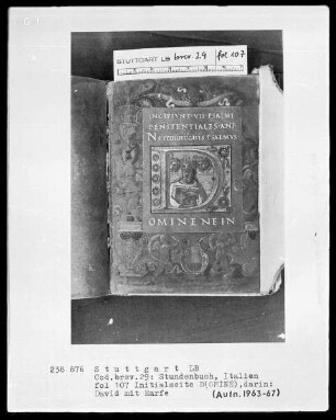 Lateinisches Stundenbuch (Franziskaner-Handschrift) — Gerahmte Initialseite, Folio 107recto