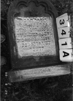 Grabstein 341 (Index: 100095633) Maße HxBxT: 65x41x19 cm Symbolik: Rosette Besonderheit: Kindergrab: Grabstein 341A