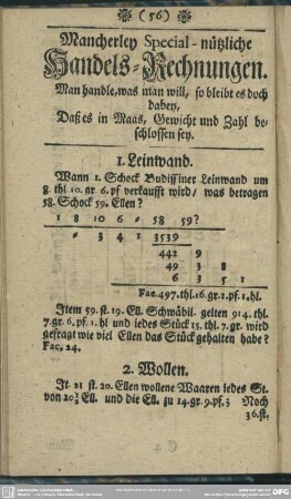 Mancherley Special - nützliche Handels-Rechnungen