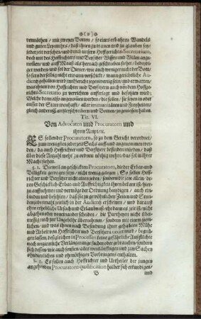 Tit. VI. Von Advocaten und Procuratorn und ihrem Ampt/ [et]c.