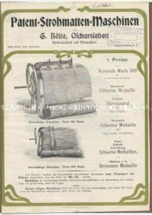 Patent-Strohmatten-Maschinen