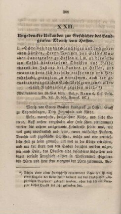 XXII. Ungedruckte Urkunden zur Geschichte des Landgrafen Moritz von Hessen.