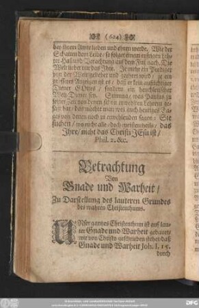 [3.] Betrachtung Von Gnade und Warheit/ Zu Darstellung des lauteren Grundes des wahren Christenthums.