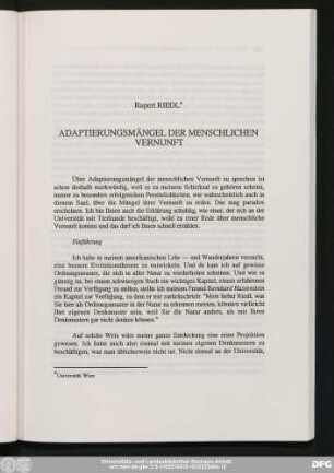 Rupert Riedl Adaptierungsmängel Der Menschlichen Vernunft