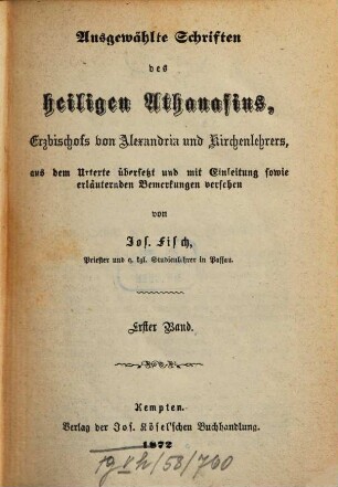 Bibliothek der Kirchenväter : eine Auswahl patristischer Werke in deutscher Übersetzung. 15