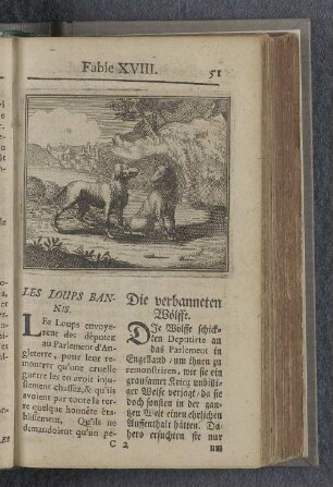 Fable XVIII. : Les loups bannis. Die verbanneten Wölffe.
