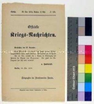 Kriegsdepesche des Norddeutschen Bundes über die Kriegsereignisse vom 28.12.1870 am Mont Avron bei Paris sowie bei Bapaume