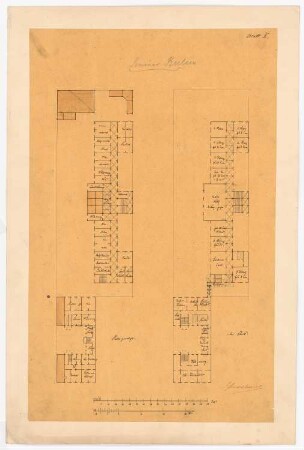 Lehrerseminar Fidicinstraße, Berlin-Kreuzberg: Vorskizzen Seminargebäude: Grundriss Keller, 1. OG