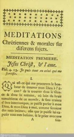 Méditation premiere. Jesus Christ, & l'ame