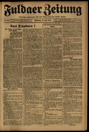 Erste Ausgabe vom Mittwoch, den 27. Juli 1921.