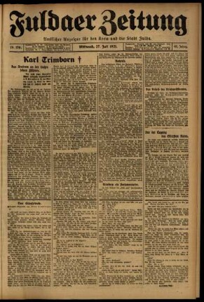 Erste Ausgabe vom Mittwoch, den 27. Juli 1921.